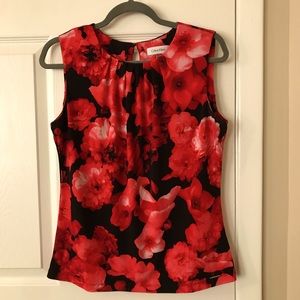 Calvin Klein Red Flowery Blouse, size M
